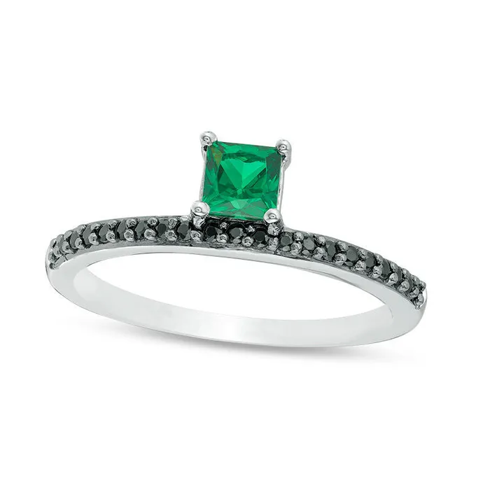 PrincessCut LabCreated Emerald and 010 CT TW Enhanced Black Diamond Ring in Sterling Silver Goldia Rings PrincessCut LabCreated Emerald and 010 CT TW Enhanced Black Diamond Ring in Sterling Silver Goldia Rings