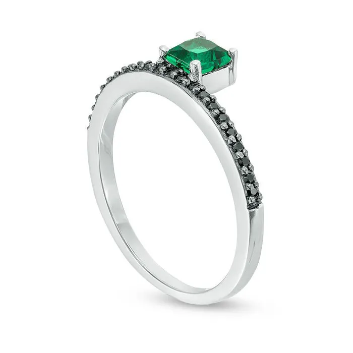 PrincessCut LabCreated Emerald and 010 CT TW Enhanced Black Diamond Ring in Sterling Silver Goldia Rings PrincessCut LabCreated Emerald and 010 CT TW Enhanced Black Diamond Ring in Sterling Silver Goldia Rings