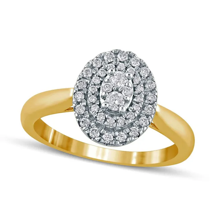 Rings 033 CT TW Composite Oval Natural Diamond Double Frame Engagement Ring in Solid 10K Yellow Gold Goldia Rings 033 CT TW Composite Oval Natural Diamond Double Frame Engagement Ring in Solid 10K Yellow Gold Goldia