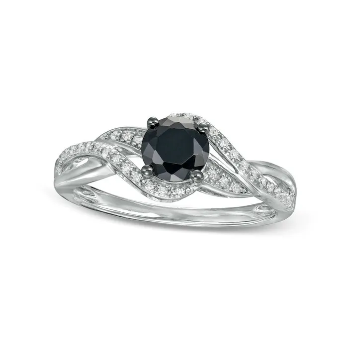 Rings 075 CT TW Black Enhanced and White Natural Diamond Bypass Rolling Wave Ring in Solid 10K White Gold Goldia Rings 075 CT TW Black Enhanced and White Natural Diamond Bypass Rolling Wave Ring in Solid 10K White Gold Goldia