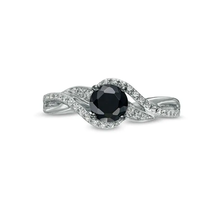 Rings 075 CT TW Black Enhanced and White Natural Diamond Bypass Rolling Wave Ring in Solid 10K White Gold Goldia Rings 075 CT TW Black Enhanced and White Natural Diamond Bypass Rolling Wave Ring in Solid 10K White Gold Goldia