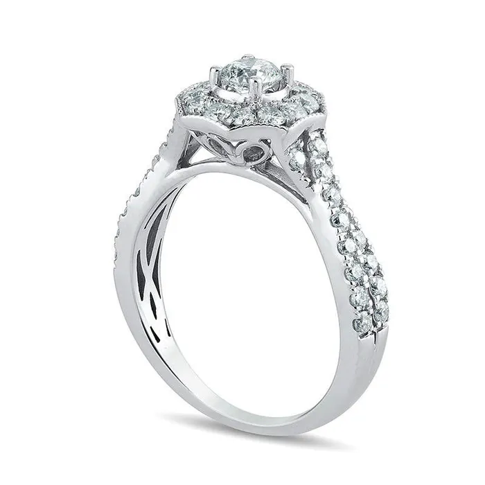 Rings 10 CT TW Natural Diamond Octagon Frame Crossover Shank Antique VintageStyle Engagement Ring in Solid 14K White Gold Goldia Rings 10 CT TW Natural Diamond Octagon Frame Crossover Shank Antique VintageStyle Engagement Ring in Solid 14K White Gold Goldia
