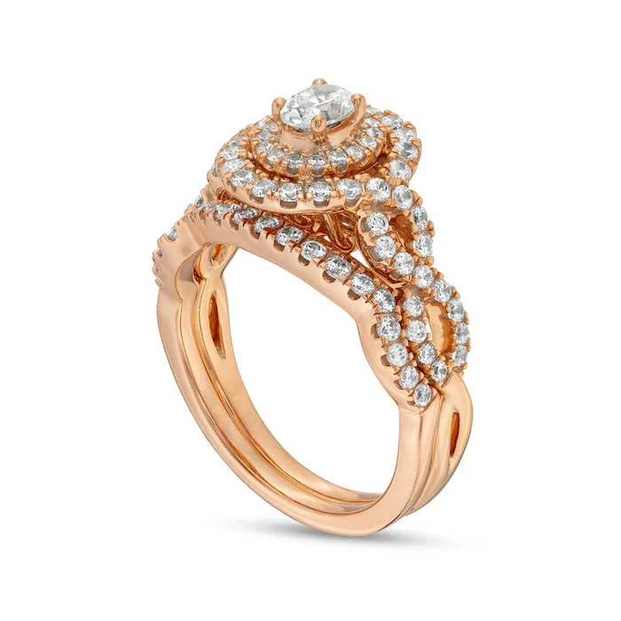 Rings 10 CT TW Oval Natural Diamond Double Frame Twist Shank Bridal Engagement Ring Set in Solid 14K Rose Gold Goldia Rings 10 CT TW Oval Natural Diamond Double Frame Twist Shank Bridal Engagement Ring Set in Solid 14K Rose Gold Goldia
