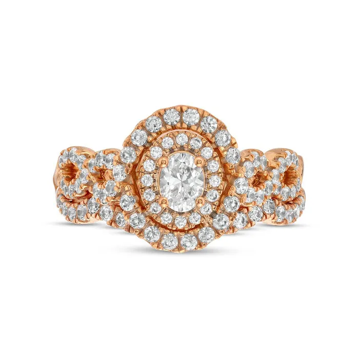 Rings 10 CT TW Oval Natural Diamond Double Frame Twist Shank Bridal Engagement Ring Set in Solid 14K Rose Gold Goldia Rings 10 CT TW Oval Natural Diamond Double Frame Twist Shank Bridal Engagement Ring Set in Solid 14K Rose Gold Goldia