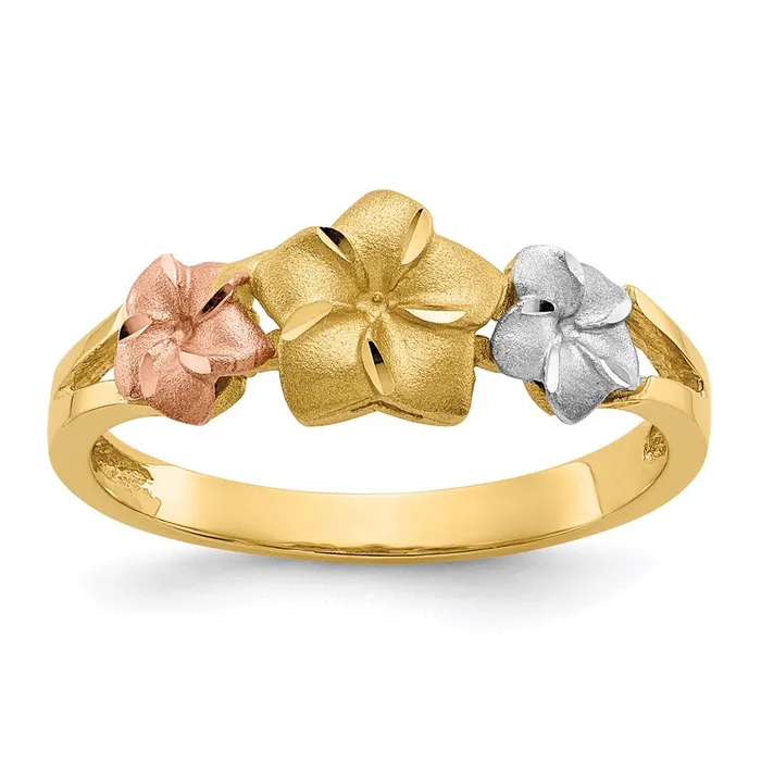 Rings 14k Tricolor Gold Plumeria Ring Goldia