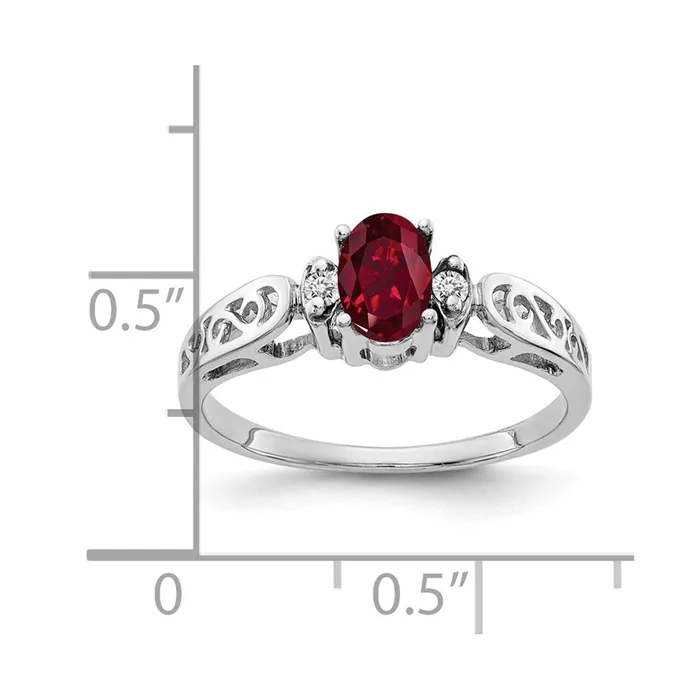 Rings 14k White Gold 6x4mm Oval Created Ruby A Real Diamond ring Goldia