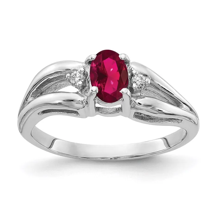 Rings 14k White Gold 6x4mm Oval Created Ruby VS Real Diamond ring goldiaca Rings 14k White Gold 6x4mm Oval Created Ruby VS Real Diamond ring goldiaca