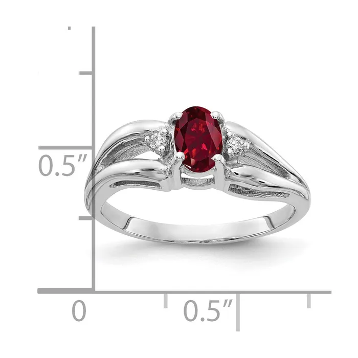 Rings 14k White Gold 6x4mm Oval Created Ruby VS Real Diamond ring goldiaca