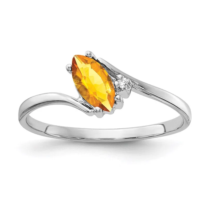 Rings 14k White Gold 7x35mm Marquise Citrine A Real Diamond ring Goldia