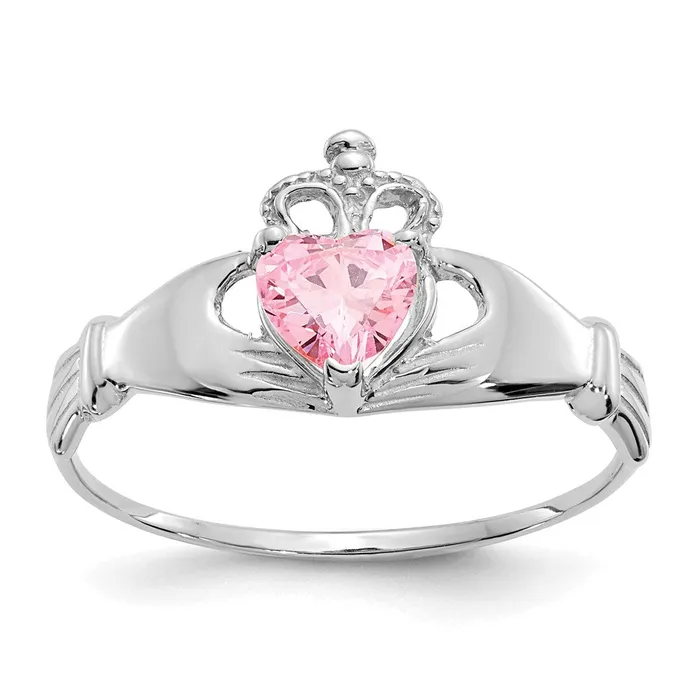 Rings 14k White Gold CZ October Birthstone Claddagh Heart Ring Goldia