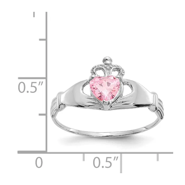 Rings 14k White Gold CZ October Birthstone Claddagh Heart Ring Goldia