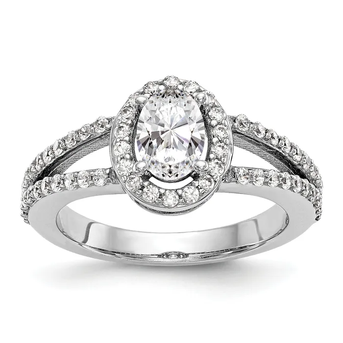 Rings 14K White Gold Diamond Oval CZ Oval Halo Engagement Ring Goldiacom