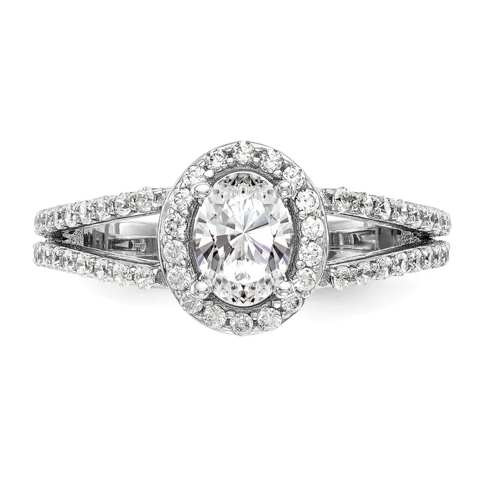 Rings 14K White Gold Diamond Oval CZ Oval Halo Engagement Ring Goldiacom
