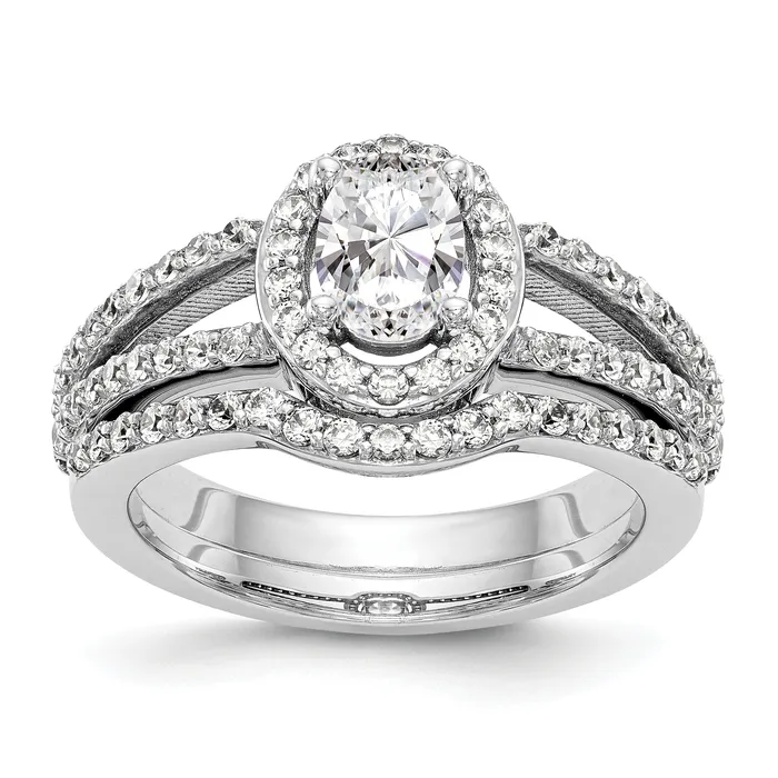 Rings 14K White Gold Diamond Oval CZ Oval Halo Engagement Ring Goldiacom