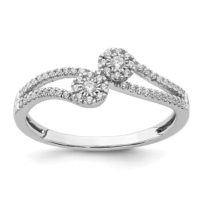 Rings 14k White Gold Polished Double Pave Circle ByPass Ring Goldia