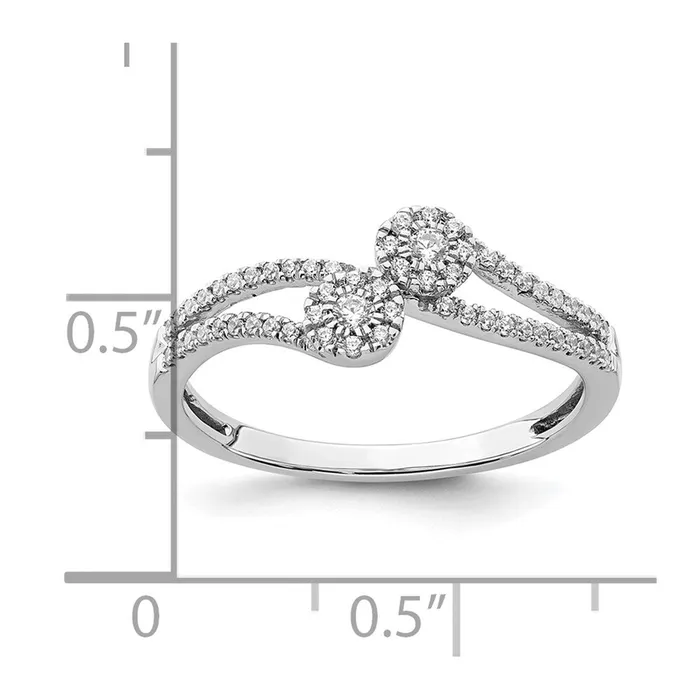 Rings 14k White Gold Polished Double Pave Circle ByPass Ring Goldia