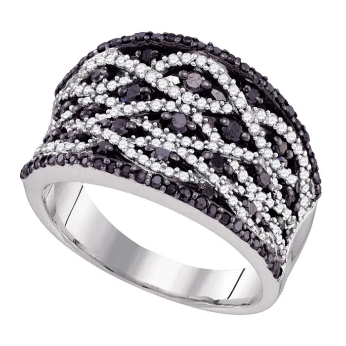 Rings 14k White Gold Round Black Diamond Striped Fashion Ring 1 Cttw gndatlanta Rings 14k White Gold Round Black Diamond Striped Fashion Ring 1 Cttw gndatlanta