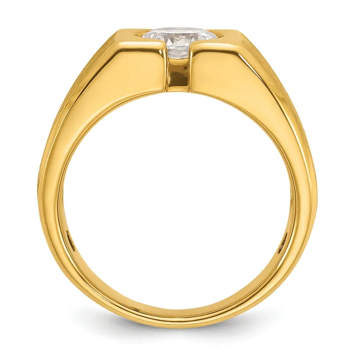 Rings 14k Yellow Gold 1 Ct Lab Grown Diamond VSSI G Polished and Satin Mens Ring Goldia