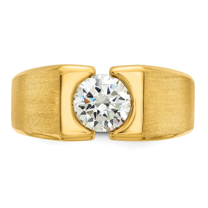 Rings 14k Yellow Gold 1 Ct Lab Grown Diamond VSSI G Polished and Satin Mens Ring Goldia