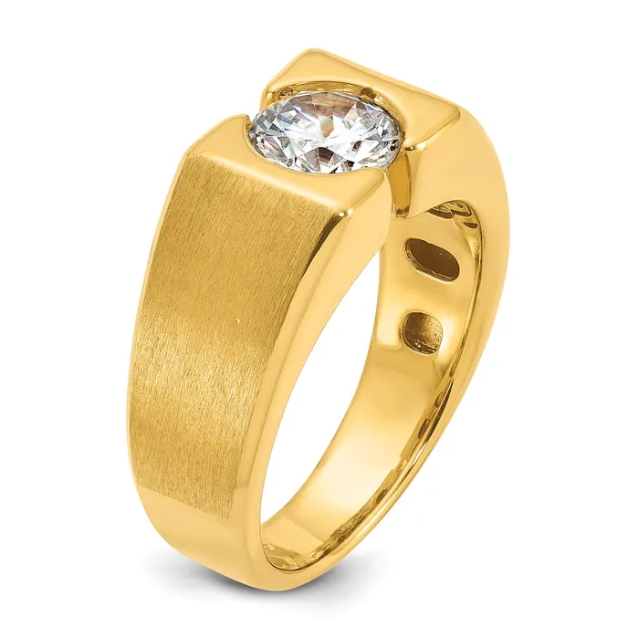 Rings 14k Yellow Gold 1 Ct Lab Grown Diamond VSSI G Polished and Satin Mens Ring Goldia