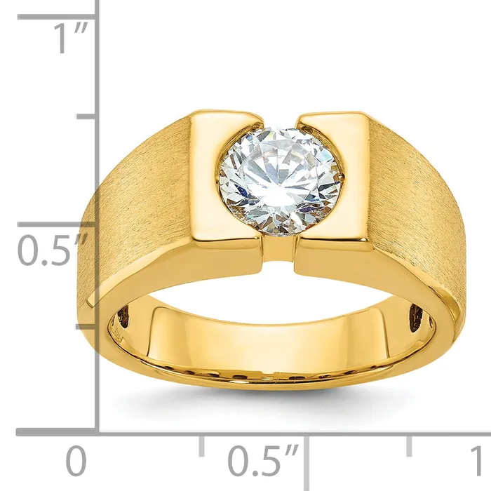 Rings 14k Yellow Gold 1 Ct Lab Grown Diamond VSSI G Polished and Satin Mens Ring Goldia