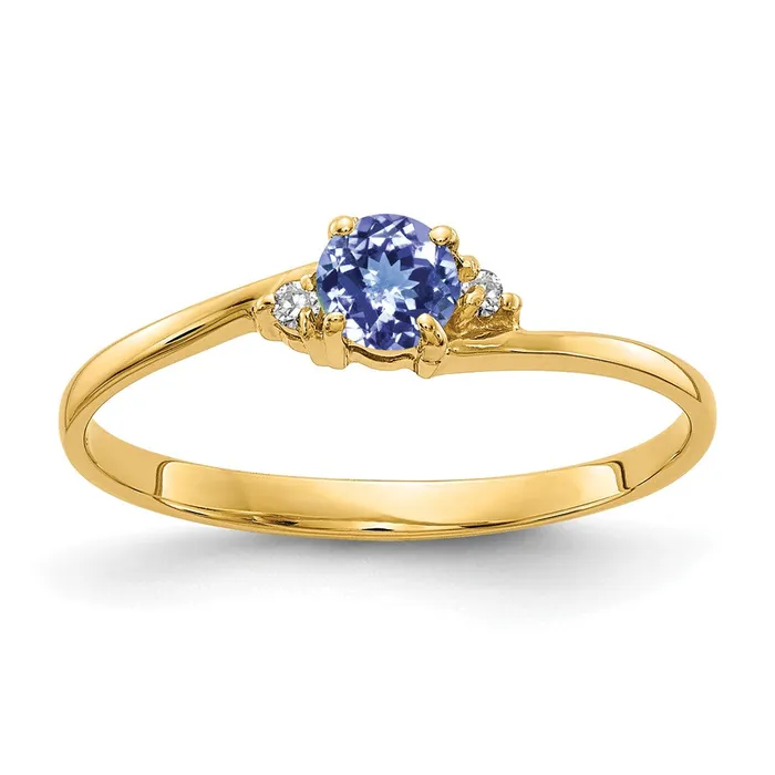 Rings 14k Yellow Gold 4mm Tanzanite AAA Diamond ring Goldia