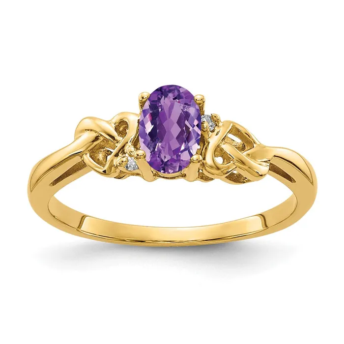 Rings 14k Yellow Gold 6x4mm Oval Amethyst VS Diamond ring Goldia