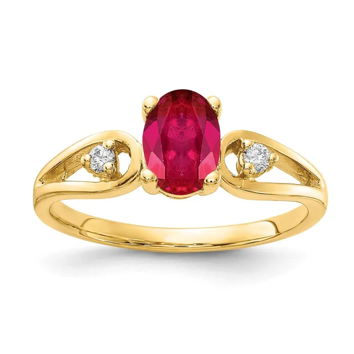 Rings 14k Yellow Gold 7x5mm Oval Ruby AA Diamond ring Goldia