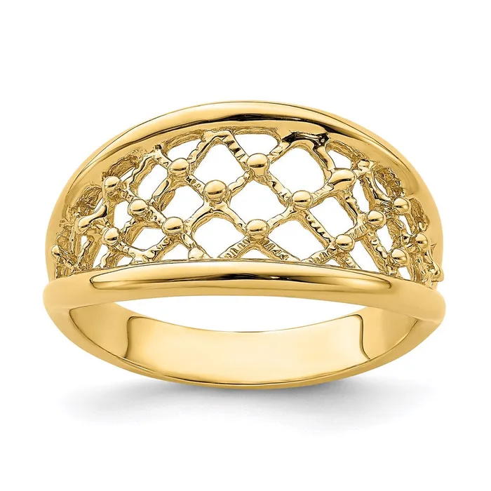 Rings 14K Yellow Gold Mesh Ring Tapered Band Ring Goldia