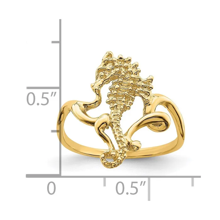 Rings 14K Yellow Gold Polished Textured 2D Seahorse Ring Size 7 Goldia