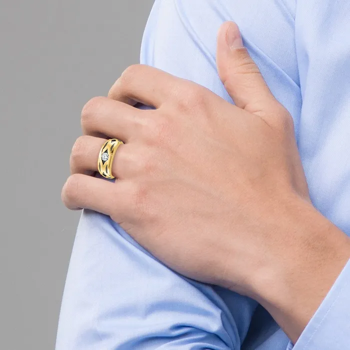 Rings 14k Yellow Gold with Black Rhodium Mens Satin 13 carat Diamond Complete Ring Goldia