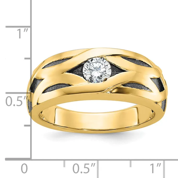 Rings 14k Yellow Gold with Black Rhodium Mens Satin 13 carat Diamond Complete Ring Goldia