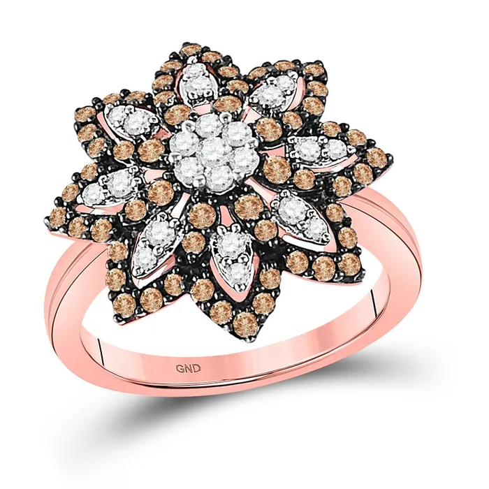 Rings gndatlanta 10k Rose Gold Round Brown Diamond Flower Cluster Ring 1 Cttw Rings gndatlanta 10k Rose Gold Round Brown Diamond Flower Cluster Ring 1 Cttw
