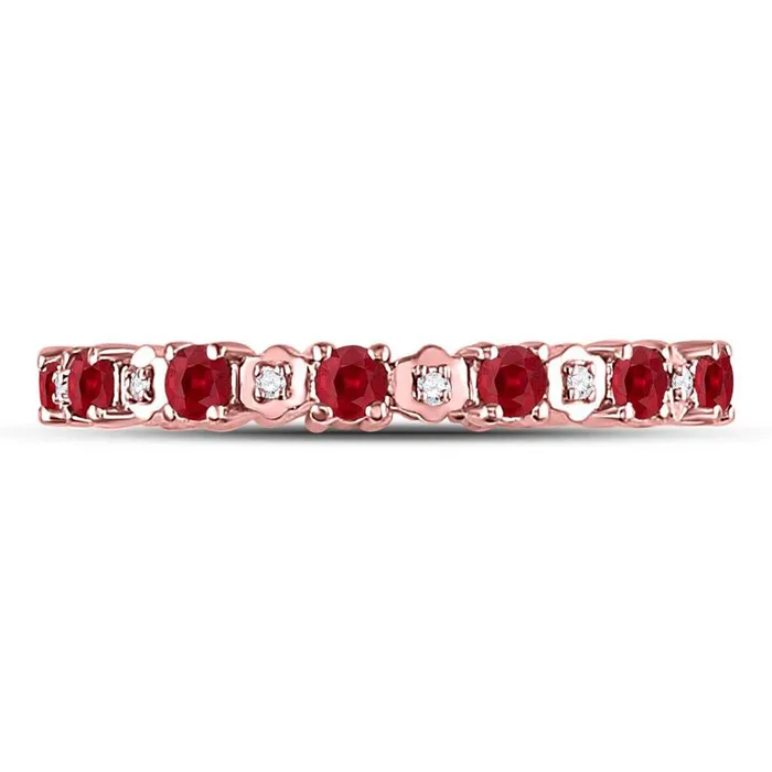 Rings gndatlanta 10kt Rose Gold Round Ruby Diamond Eternity Stackable Band Ring 1 Cttw Rings gndatlanta 10kt Rose Gold Round Ruby Diamond Eternity Stackable Band Ring 1 Cttw