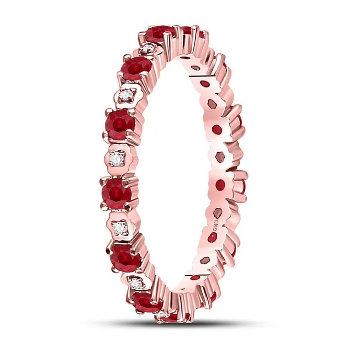 Rings gndatlanta 10kt Rose Gold Round Ruby Diamond Eternity Stackable Band Ring 1 Cttw