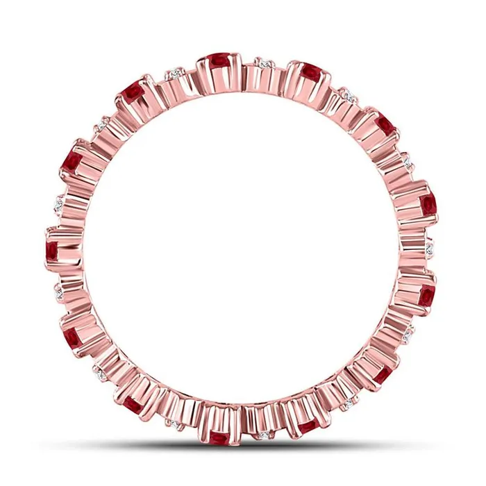 Rings gndatlanta 10kt Rose Gold Round Ruby Diamond Eternity Stackable Band Ring 1 Cttw