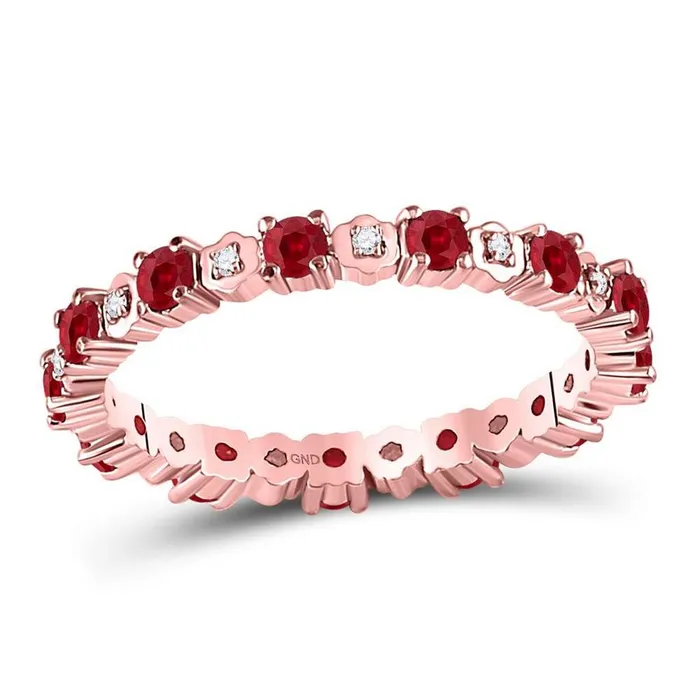 Rings gndatlanta 10kt Rose Gold Round Ruby Diamond Eternity Stackable Band Ring 1 Cttw