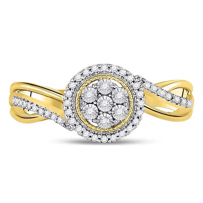 Rings gndatlanta 10kt Yellow Gold Round Diamond Flower Cluster Ring 16 Cttw