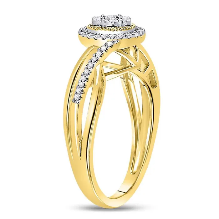Rings gndatlanta 10kt Yellow Gold Round Diamond Flower Cluster Ring 16 Cttw