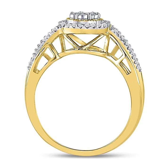 Rings gndatlanta 10kt Yellow Gold Round Diamond Flower Cluster Ring 16 Cttw
