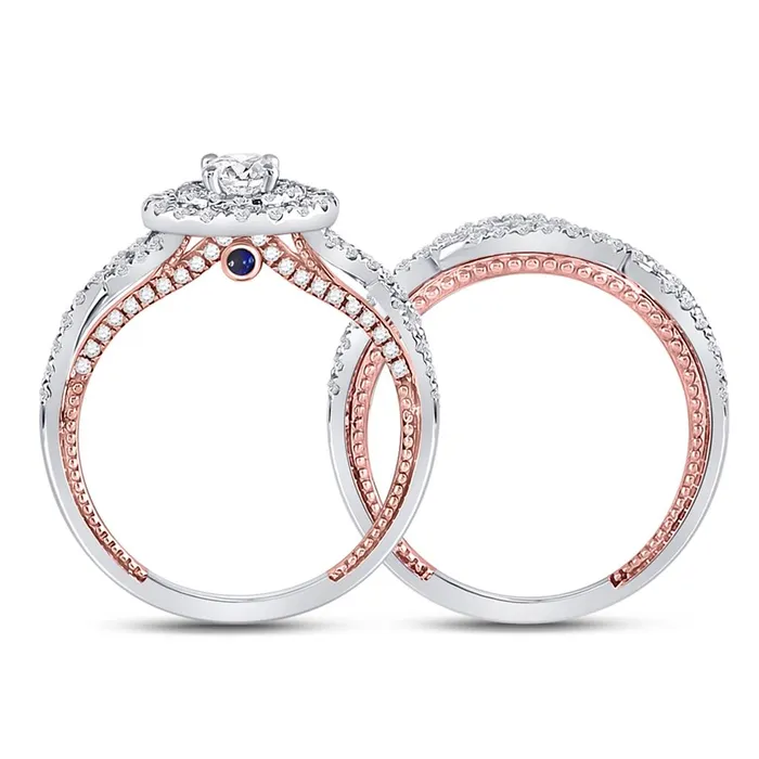 Rings gndatlanta 14k Twotone Gold Round Diamond Bridal Wedding Ring Set 138 Cttw Certified