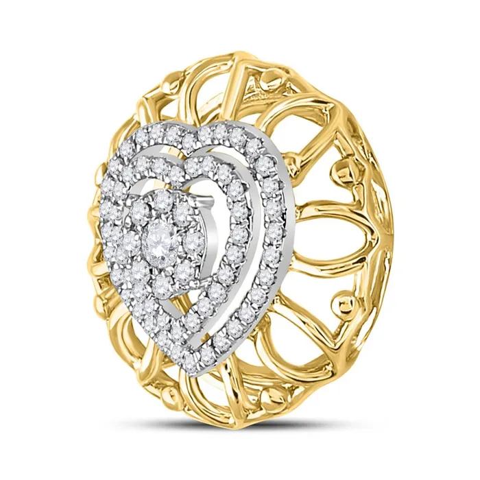 Rings gndatlanta 14k Twotone Gold Round Diamond Filigree Heart Pendant 13 Cttw