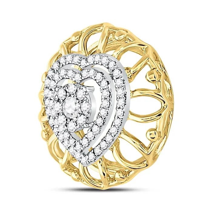 Rings gndatlanta 14k Twotone Gold Round Diamond Filigree Heart Pendant 13 Cttw