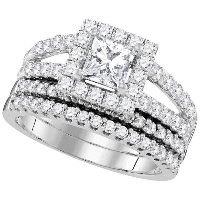 Rings gndatlanta 14k White Gold Princess Diamond Bridal Wedding Ring Set 34 Cttw Rings gndatlanta 14k White Gold Princess Diamond Bridal Wedding Ring Set 34 Cttw