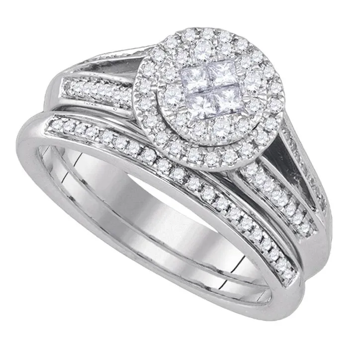Rings gndatlanta 14k White Gold Princess Round Diamond Bridal Wedding Ring Set 58 Cttw Rings gndatlanta 14k White Gold Princess Round Diamond Bridal Wedding Ring Set 58 Cttw