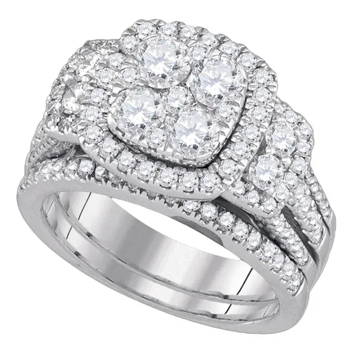 Rings gndatlanta 14k White Gold Round Diamond Cluster Bridal Wedding Ring Set 2 Cttw Rings gndatlanta 14k White Gold Round Diamond Cluster Bridal Wedding Ring Set 2 Cttw