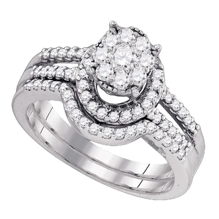 Rings gndatlanta 14k White Gold Round Diamond Cluster Bridal Wedding Ring Set 34 Cttw Rings gndatlanta 14k White Gold Round Diamond Cluster Bridal Wedding Ring Set 34 Cttw