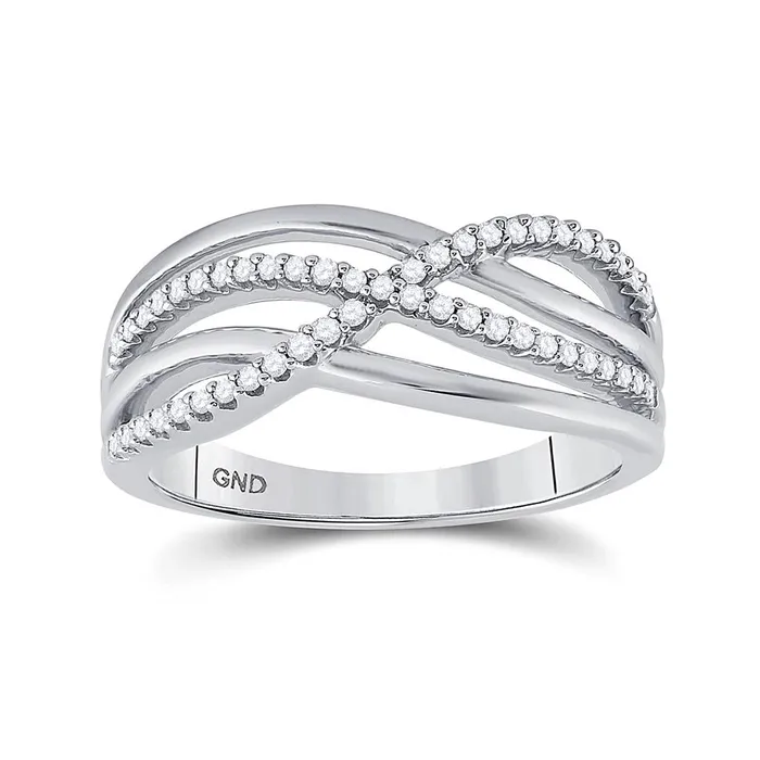 Rings gndatlanta 14k White Gold Round Diamond Crossover Woven Band 15 Cttw