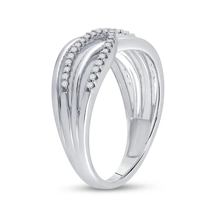 Rings gndatlanta 14k White Gold Round Diamond Crossover Woven Band 15 Cttw