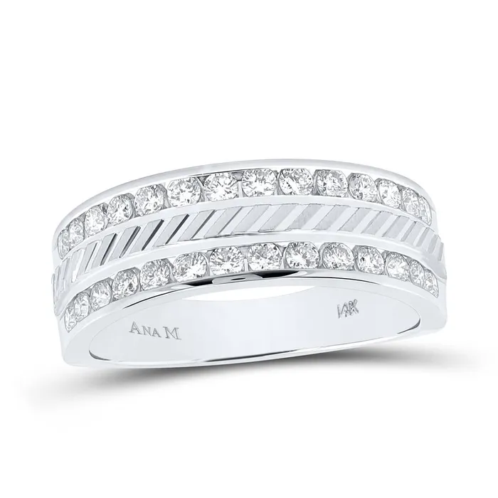 Rings gndatlanta 14k White Gold Round Diamond Double Row Grecco Wedding Band Ring 1 Cttw Rings gndatlanta 14k White Gold Round Diamond Double Row Grecco Wedding Band Ring 1 Cttw